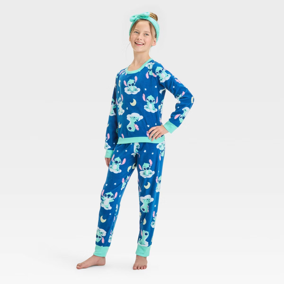 Girls' Lilo & Stitch 2pc Pajama Set and Headband - Blue | Target