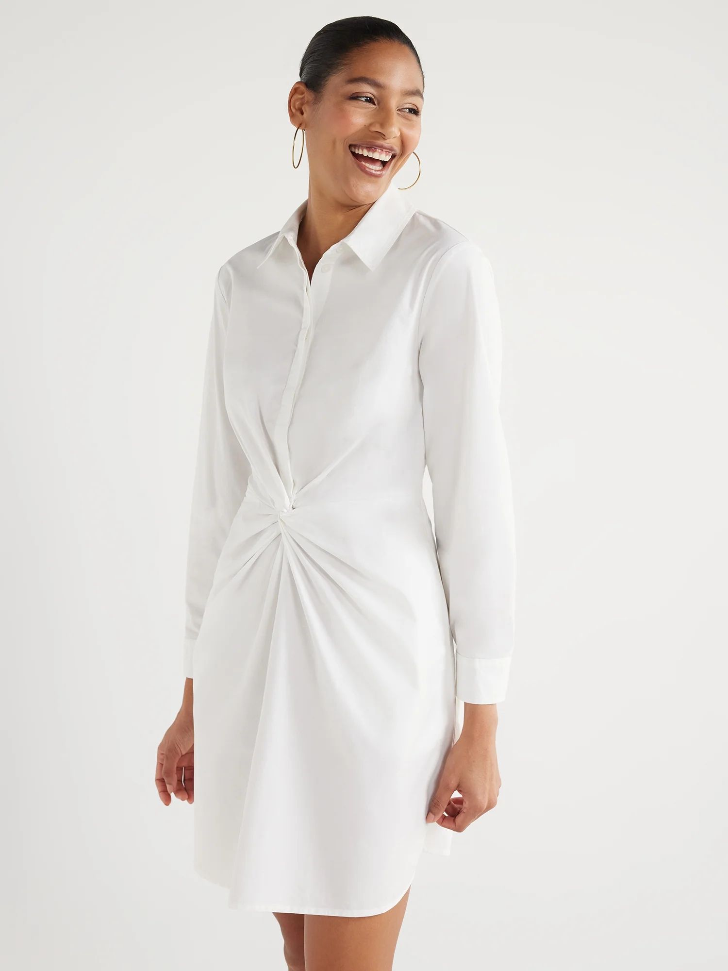 Scoop Women's Twist Front Poplin Mini Shirt Dress with Pockets, Sizes XS-XXL | Walmart (US)