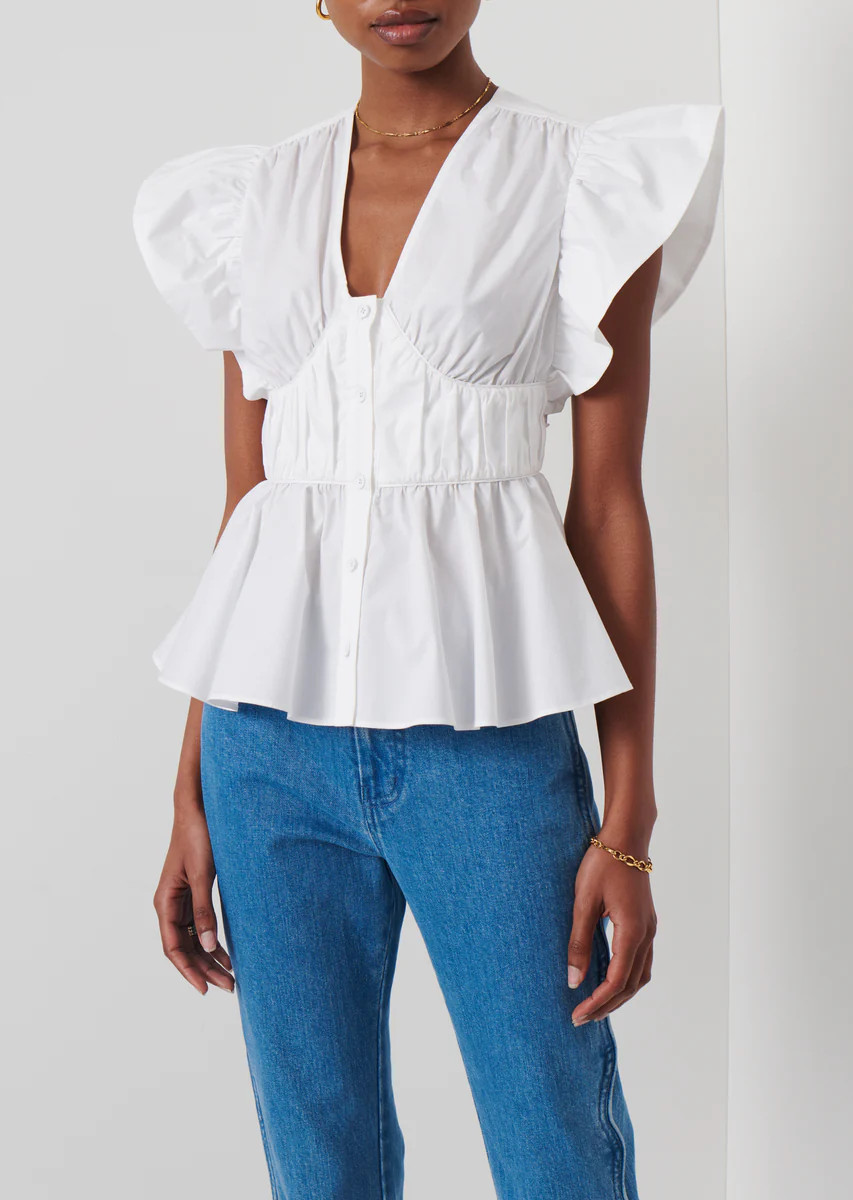 Roselyn Ruffle Sleeve Top - White | Derek Lam