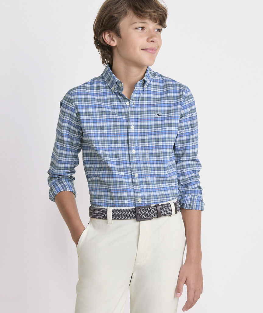 Boys' Faraway Plaid Performance Cotton Shirt | vineyard vines
