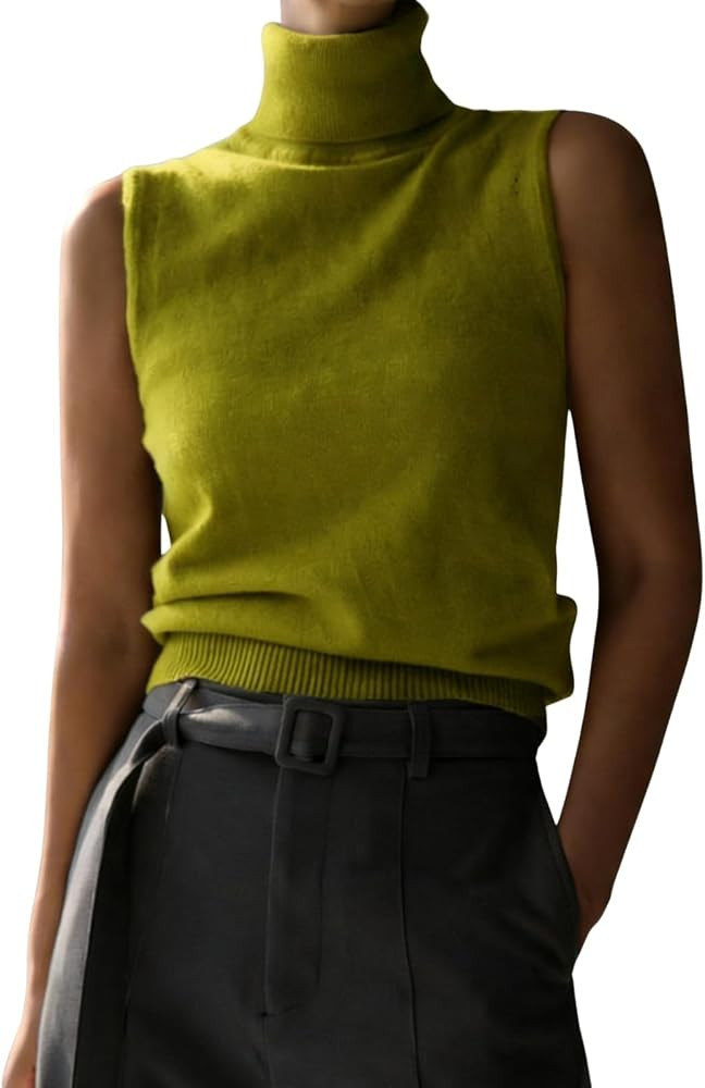 Women Elegant Turtleneck Sweater Vest Fall Trendy Casual Solid Sleeveless High Neck Knit Pullover... | Amazon (US)