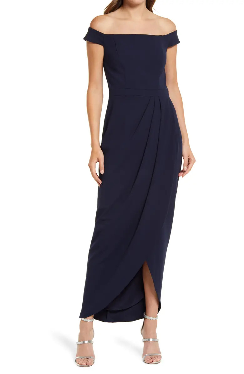Off the Shoulder Wrap Front Scuba Crepe Gown | Nordstrom | Nordstrom