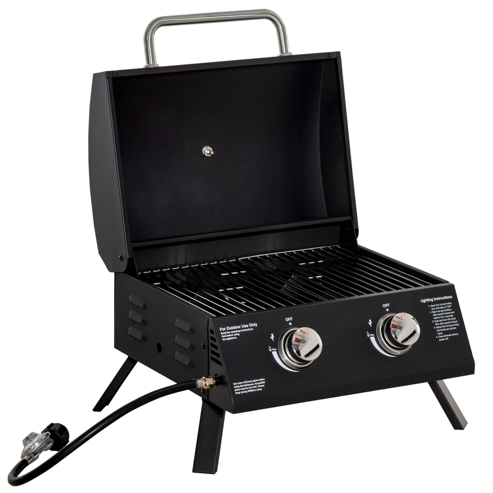 2 Burner Propane Gas Grill Outdoor Portable Tabletop BBQ with Foldable Legs, Lid, Thermometer for Camping, Picnic | Bed Bath & Beyond
