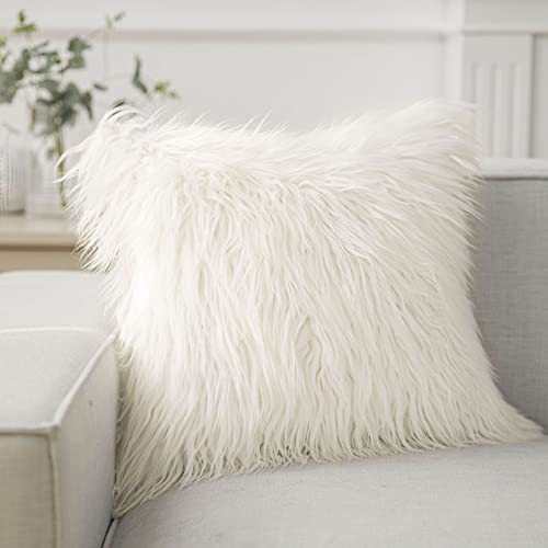 Phantoscope Faux Fur Solid Decorative Pillow Cover Fluffy Throw Pillow Mongolian Luxury Fuzzy Pillow Case Cushion Cover for Bedroom and Couch, Off-White 20 x 20 Inches, Pack of 1 | Amazon (US)
