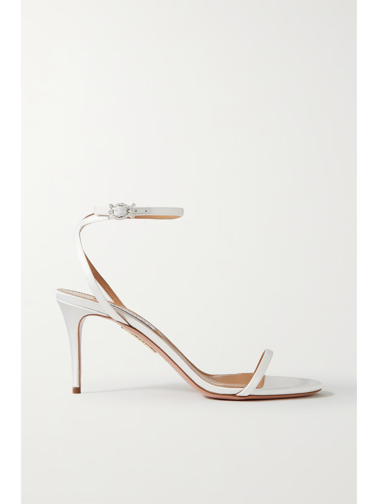 Aquazzura - Olie 75 Crystal-embellished Satin Sandals - White | NET-A-PORTER (US)