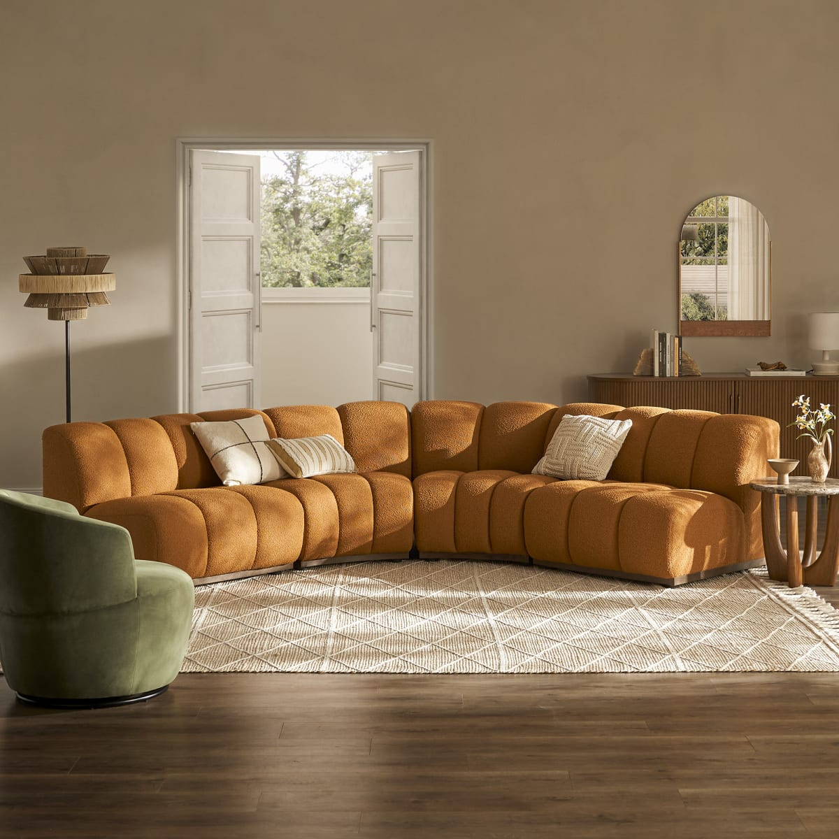 Ginger Performance Boucle L-Shape Sectional Sofa | Marlow by Castlery, Orange | Castlery US