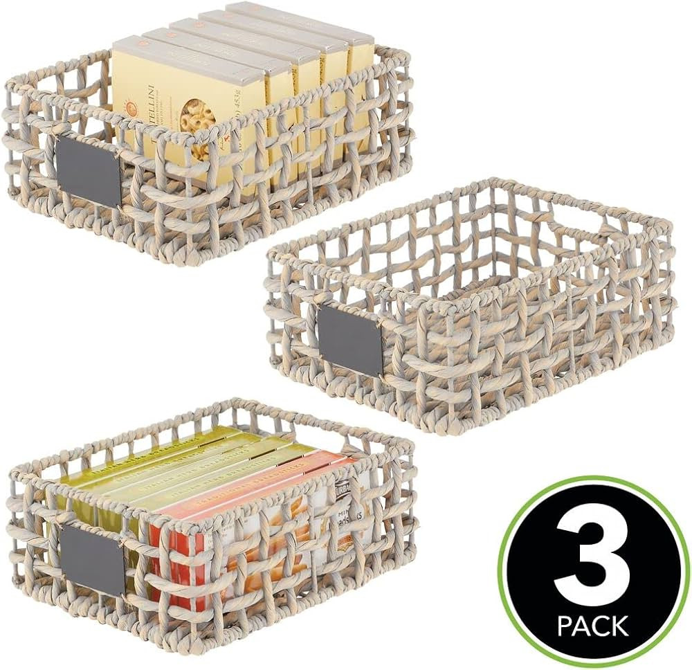 mDesign Water Hyacinth Open Weave Household Basket with Built-in Chalkboard Label for Storage in ... | Amazon (US)