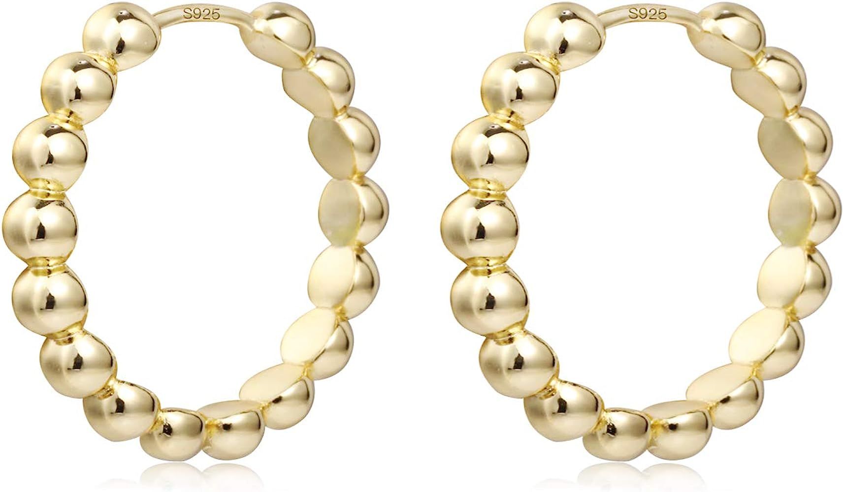 Huggie Hoop Earrings | 14K Gold Plated Small Lightweight Beaded Hoops Earrings for Women Girls | Amazon (US)