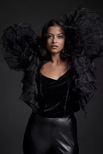Eva Franco Ruffled Organza Bomber Jacket | Anthropologie (US)