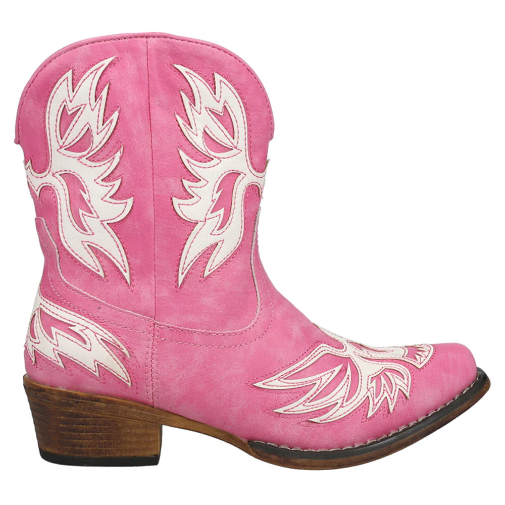 Shop Pink Womens Roper Amelia Tooled Inlay Snip Toe Cowboy Booties | Shoebacca