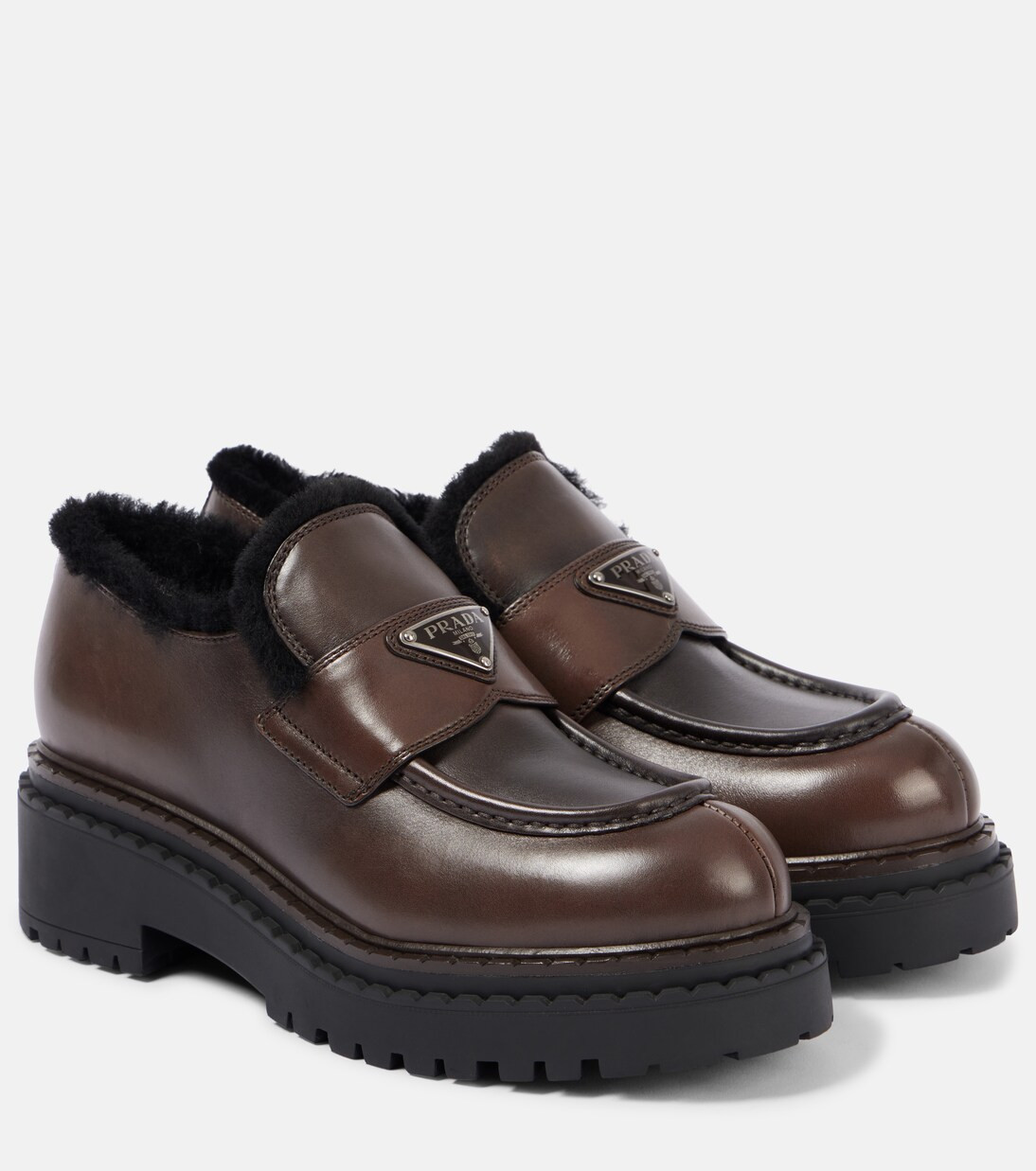 Shearling-lined brushed leather loafers | Mytheresa (INTL)