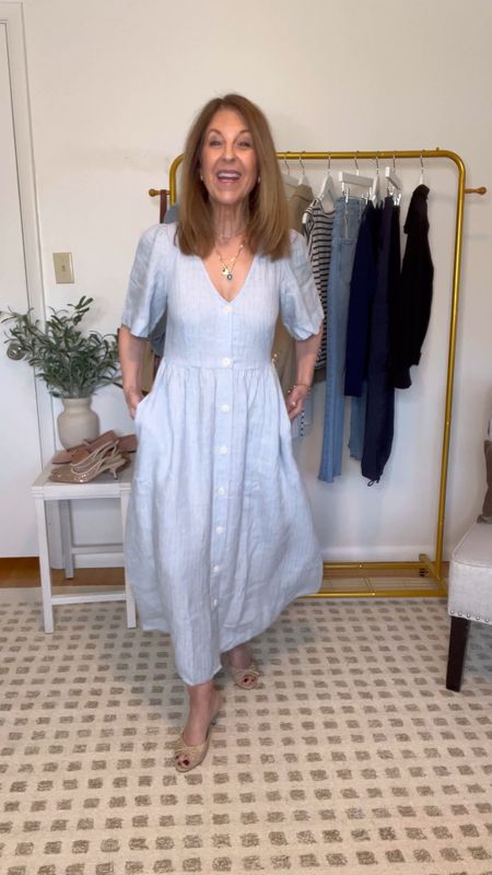 A perfect striped Madewell dress for spring and summer. I love the sleeve, v-neck, and button-down front.  
Plus it has pockets.  

It runs big so size down.  

#LTKover40 #LTKxMadewell #LTKVideo