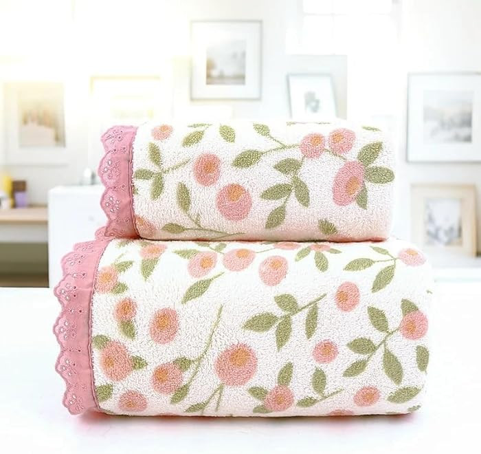 ABREEZE Floral Bath Towel Set,2 pcs,Coral Velvet Soft Absorbent Towels for Bathroom (1 Bath Towel... | Amazon (US)