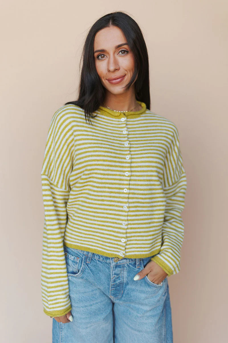 Piper Cardigan in Dijon Pinstripe | Henly