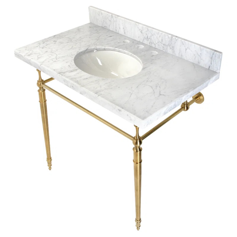 Kingston Brass Edwardian 36-Inch Carrara Marble Console Sink with Brass Legs (8-Inch, 3-Hole) | Wayfair North America