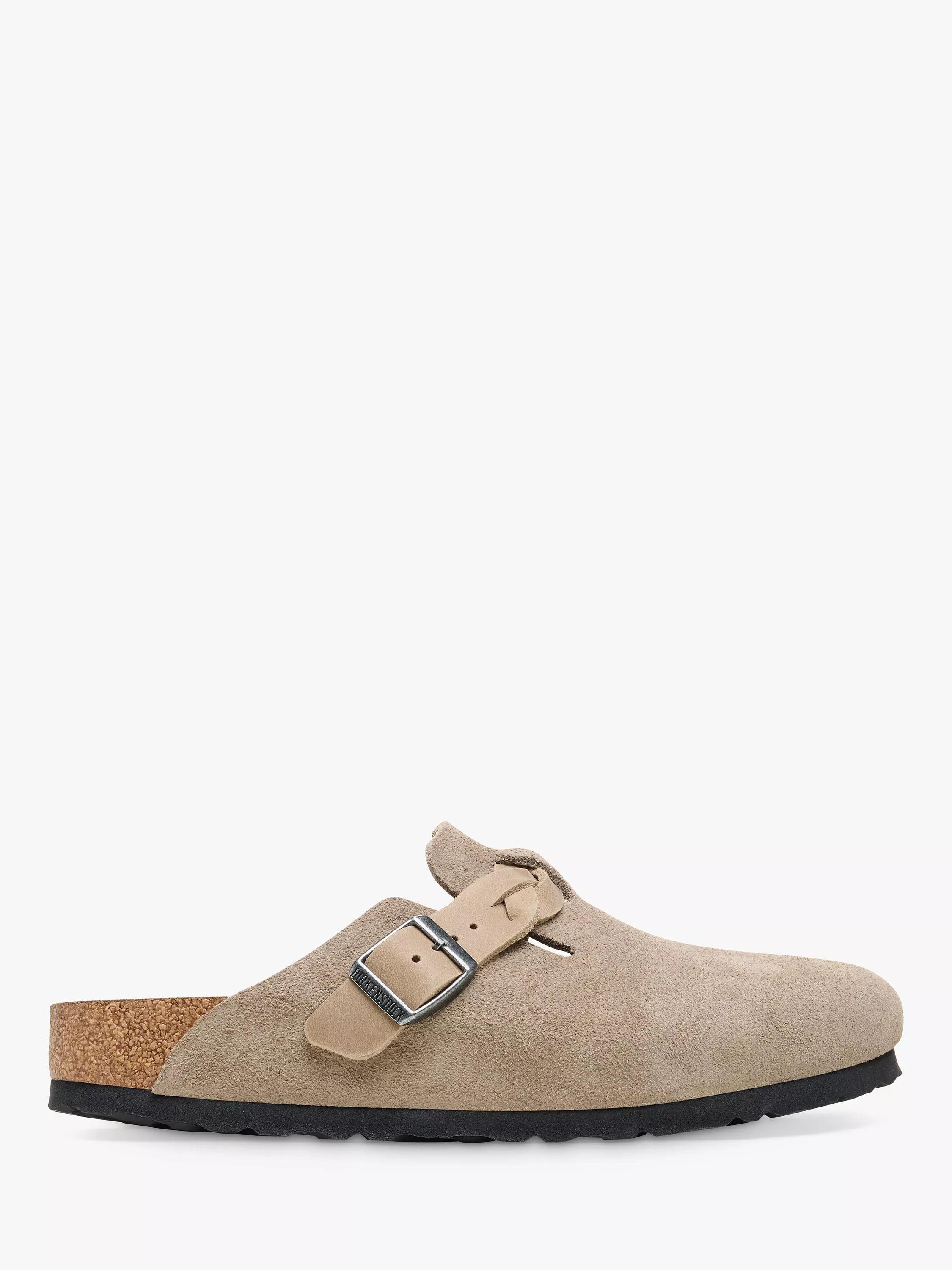 Birkenstock Boston Braided Buckle Suede Clogs, Taupe Norrow fit | John Lewis (UK)