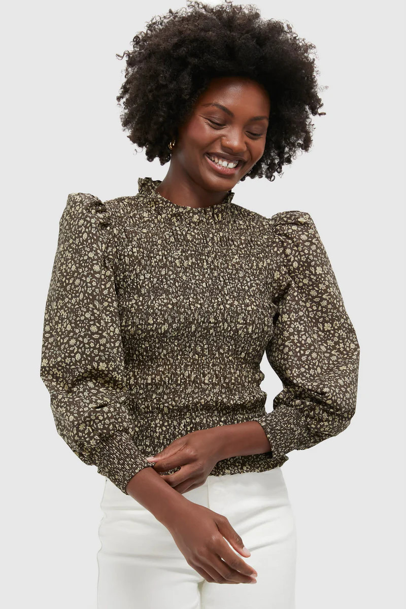 Black & Tan Floral Smocked Montgomery Blouse | Tuckernuck (US)
