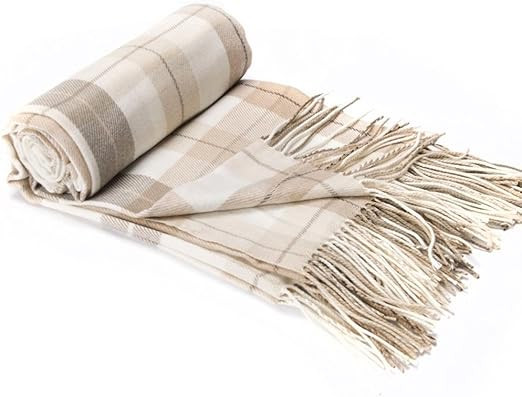 Battilo Grey&White Plaid Fringed Cashmere Shawl/Throw/Blanket-125cmx160cm | Amazon (US)