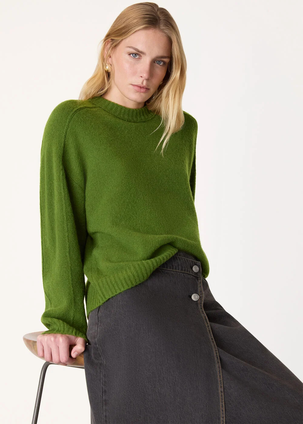 Green Wool Mix Seam Detail Knit | WHISTLES | Whistles UK | | Whistles