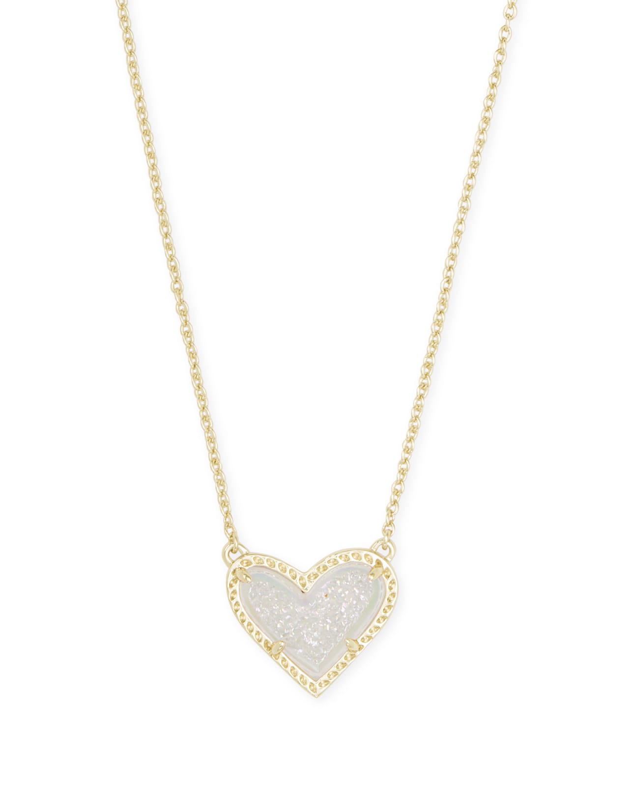 Ari Heart Gold Extended Length Pendant Necklace in Iridescent Drusy | Kendra Scott