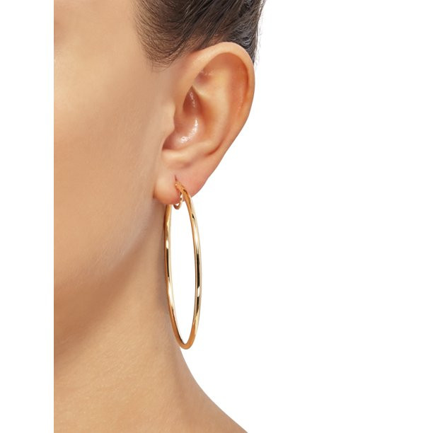 Brilliance Fine Jewelry 10K Yellow Gold Large Round Tube Hoop Earrings with Bridge | Walmart (US)