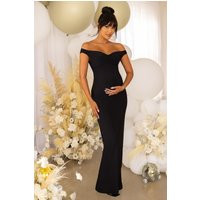 Precious Moment | Black Maternity Off The Shoulder Maxi Dress | Club L London