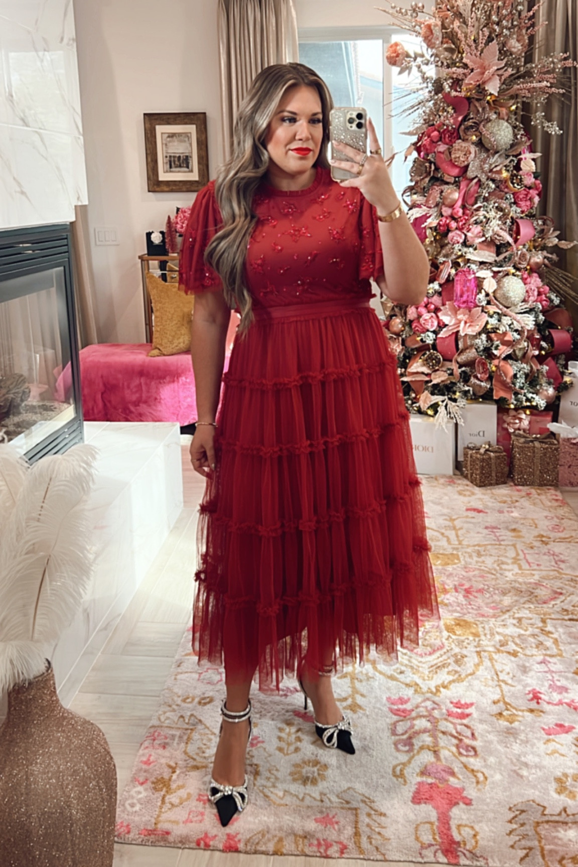 curvy red embellished formal maxi dress for the holidays! i’m wearing size xxl 

#LTKcurves #LTKHoliday #LTKsalealert