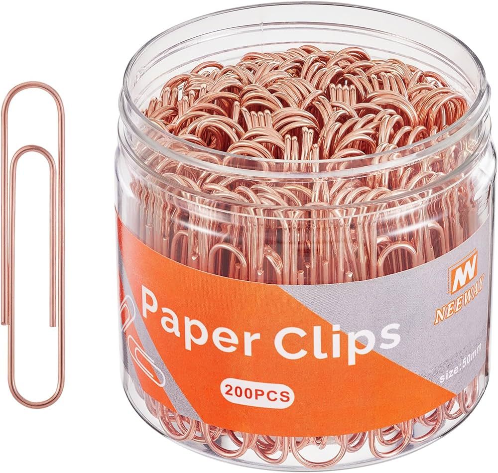 NEEWAY Rose Gold Paper Clips, 200 Count Large Size, 2 Inch Jumbo Paperclips, School and Office Su... | Amazon (US)