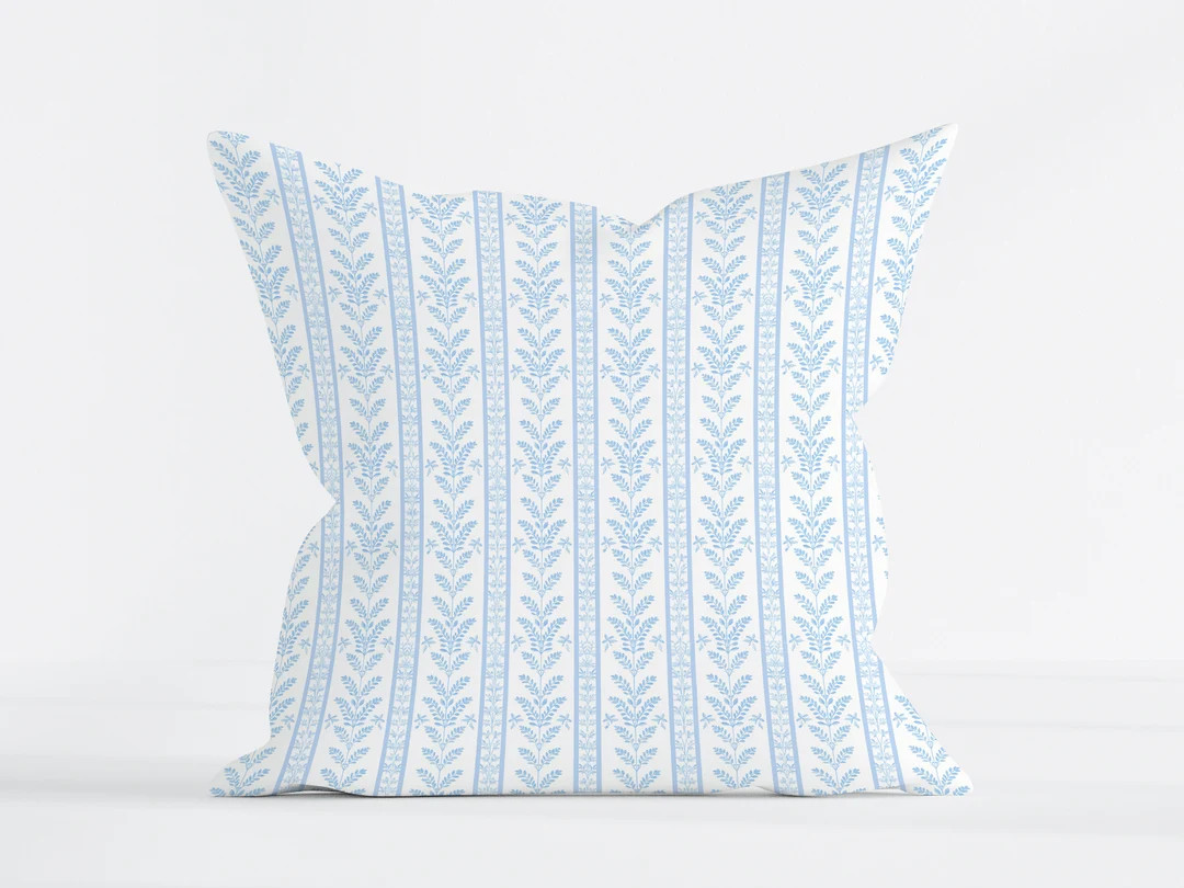 Blue Throw Pillow Blue Striped Pillow Blue Nursery Decor Blue Baby Gift for Baby Shower Preppy Pi... | Etsy (US)