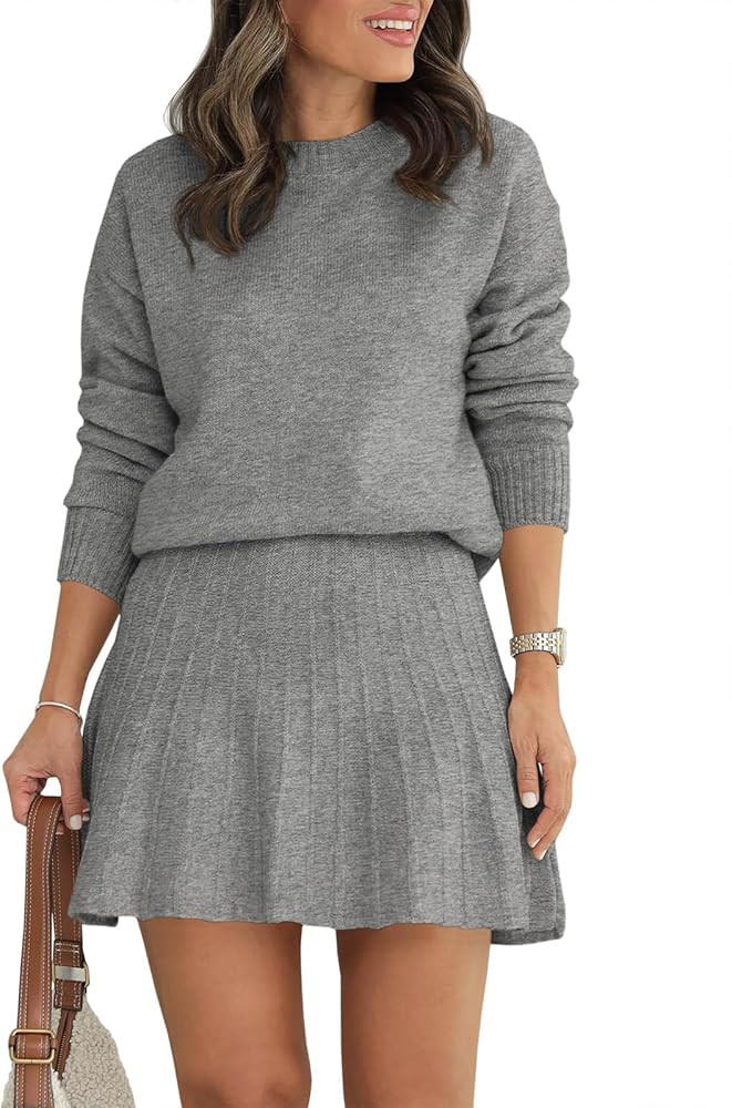 Tankaneo Womens 2 Piece Skirt Sets Knit Pleated Mini Skirt | Amazon (US)