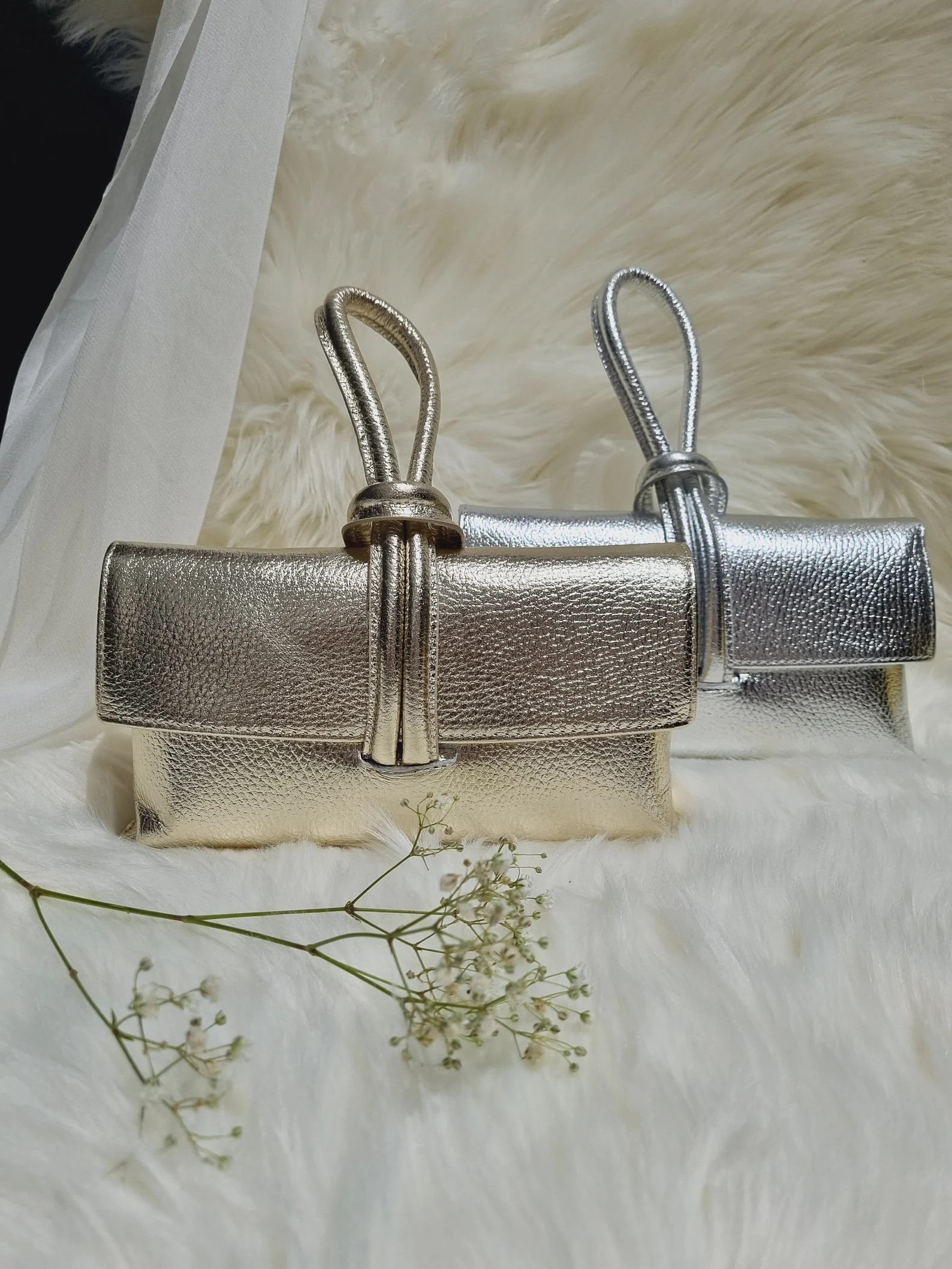 Metallic Leather Loop Lock Clutch Bag: Gold or Silver Party Bag | Etsy (Global)