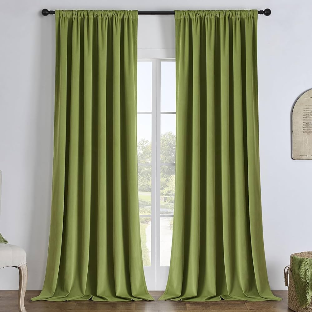 Joydeco 100% Blackout Curtains 96 Inch Long 2 Panels, Luxury Black Out Thermal Insulated Moss Gre... | Amazon (US)