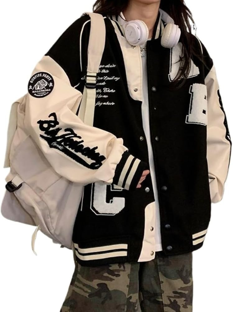 CEINOM Y2k Vintage Bomber Jacket Women Harajuku Fashion College Uniform Varsity Baseball Jackets ... | Amazon (US)