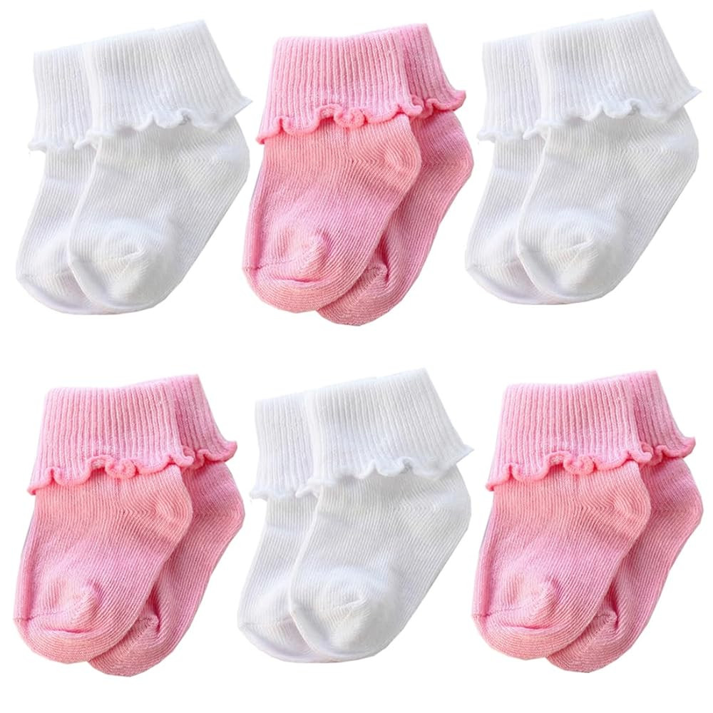 6 &12 Pairs Infant Toddler Baby Kids Turn Cuff Ruffle Cotton Socks | Amazon (US)