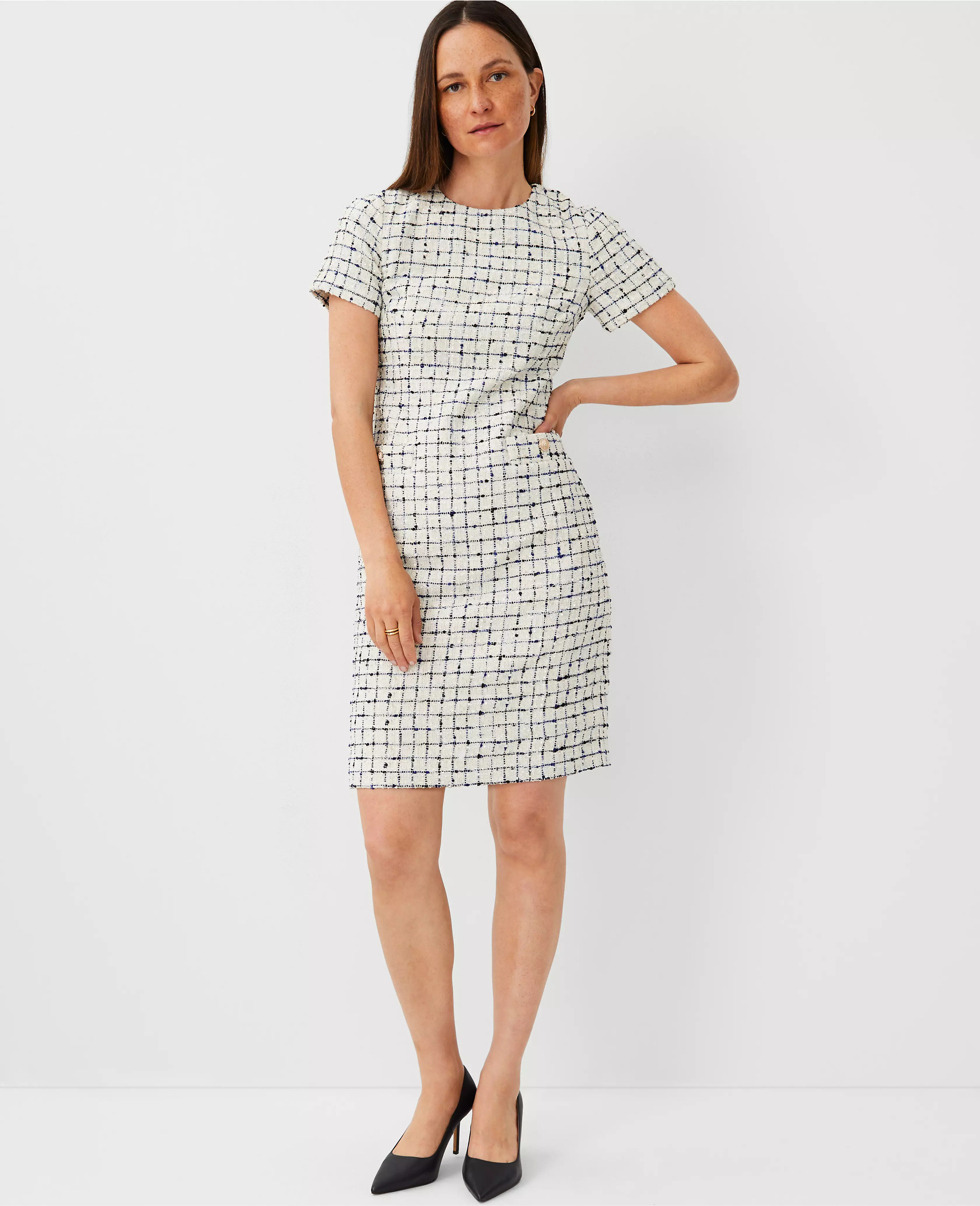 Tweed Short Sleeve Pocket Dress | Ann Taylor (US)