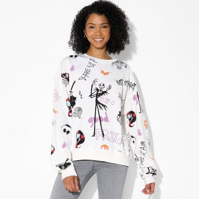 Women's Nightmare Scribbles Fleece Graphic Sweatshirt - White | Target