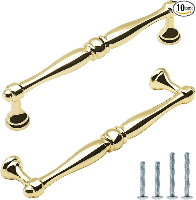10 Pack Polished Gold Cabinet Pulls 5 Inch(128mm) Hole Center Zinc Alloy Polished Brass Handles f... | Amazon (US)