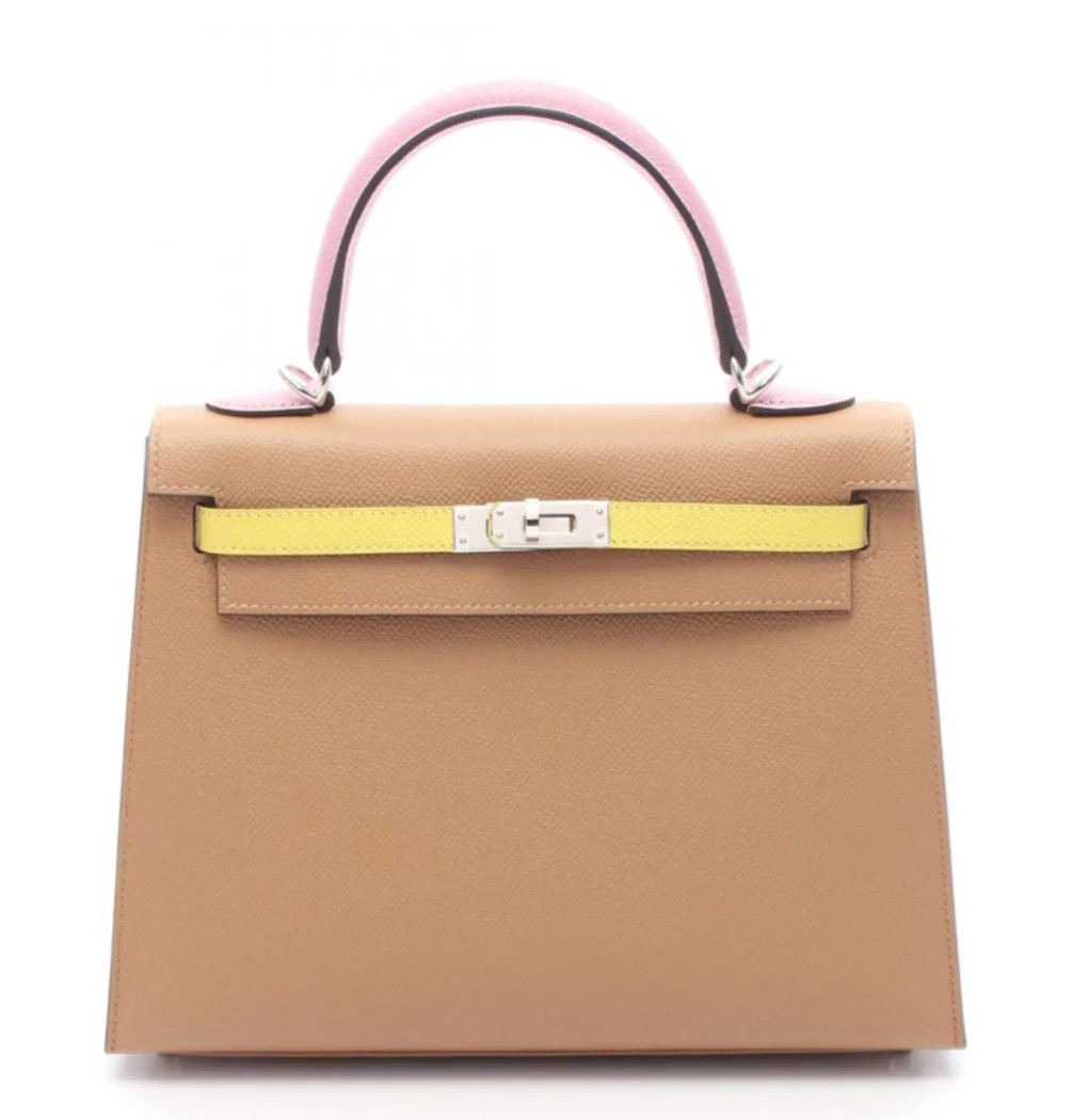 Hermès Kelly 25 Tricolore bag 25 in Chai, Citron and Mauve Epsom Leather with Silver hardware | Italist.com US