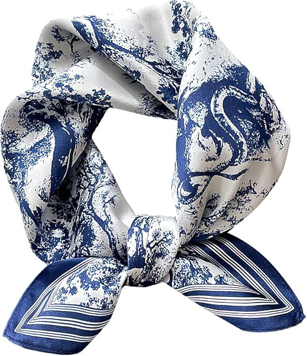 100% Pure Mulberry Silk Scarf 21" Women Square Scarf Neckerchief Headscarf | Amazon (US)