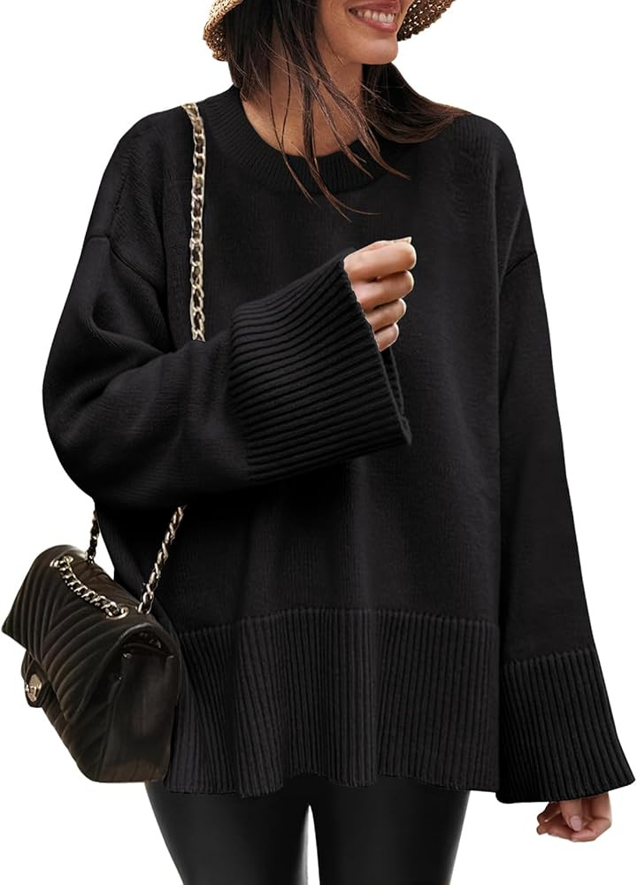 Caracilia Women's 2023 Fall Winter Oversized Long Sleeve Crew Neck Knit Casual Loose Pullover Swe... | Amazon (US)