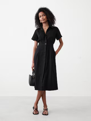 Linen-Blend Midi Shirtdress | Banana Republic Factory