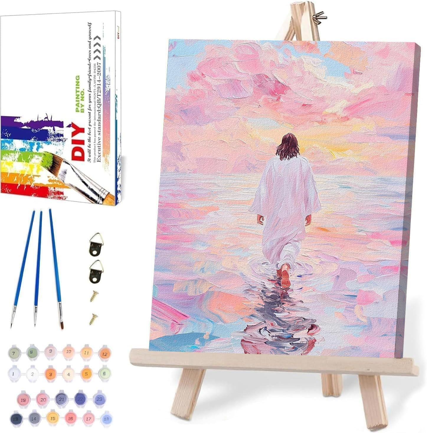 Jesus Paint by Numbers Kits for Adults with Framed Canvas - with Wooden Easel, Pink Religious Chr... | Amazon (US)