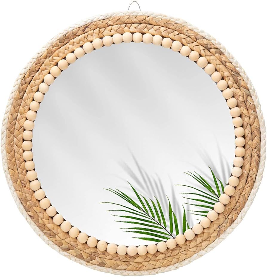 15 Inch Boho Mirror, Round Hanging Wall Mirror Decorative Rattan Circle Wall Mounted Mirror for F... | Amazon (US)