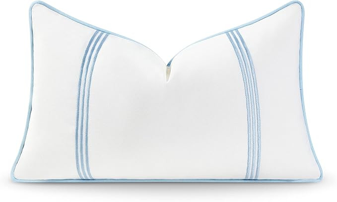 Hofdeco Premium Coastal Hampton Style Patio Indoor Outdoor Lumbar Pillow Cover Only, 12"x20" Wate... | Amazon (US)