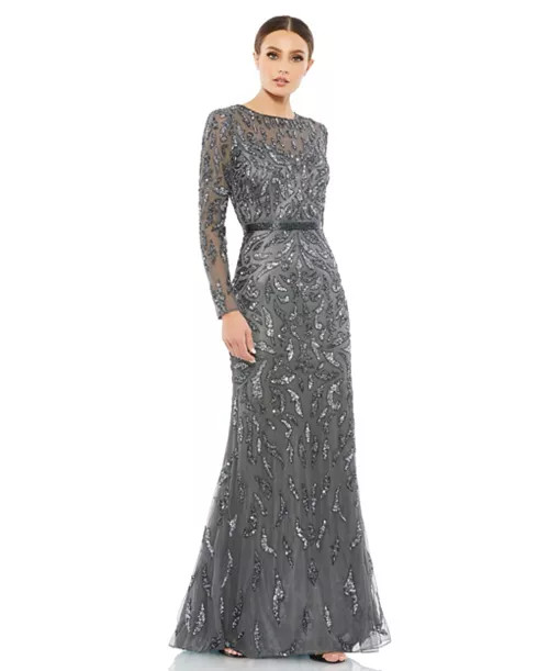 Women's Beaded Long Sleeve Evening Gown | Macy's