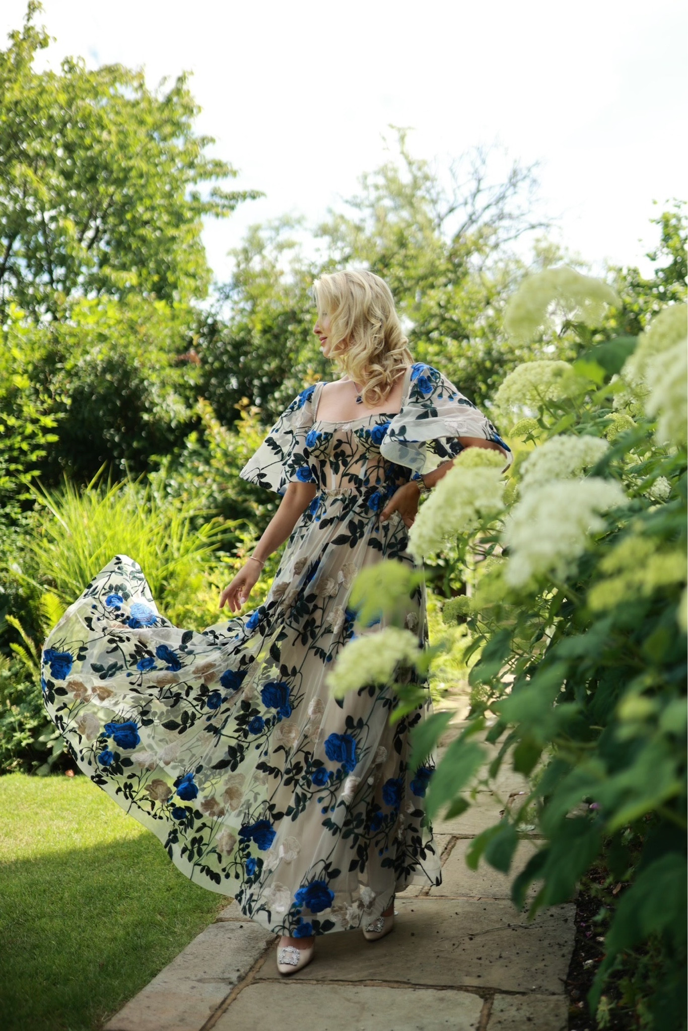 Blue and white floral summer dress, maxi sundress, florals, white heels, transitional style, square neckline, floaty dress, British countryside dress, summer outfit inspiration, blue and white dress 

#LTKeurope #LTKstyletip #LTKSeasonal