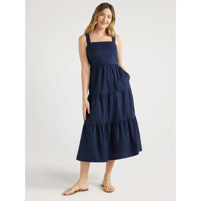 Free Assembly Women’s Cotton Tiered Midi Dress with Pockets, Sizes XS-XXL - Walmart.com | Walmart (US)