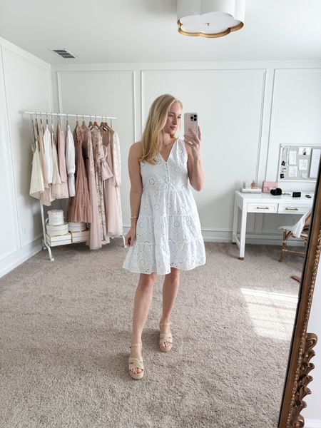 In love with the eyelet detail on this little white dress from Walmart. Would be so cute for a graduation or for brides-to-be!! Walmart dresses // Walmart finds // engagement dresses // bridal shower dresses // bridal luncheon dresses // little white dresses // spring dresses // summer dresses // graduation dresses // LTKfashion

#LTKstyletip #LTKSeasonal #LTKwedding