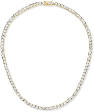 Gemsme 4.0mm CZ Tennis Necklace, 18K White/Yellow Gold Plated 4.0mm Round Cubic Zirconia Classic ... | Amazon (US)