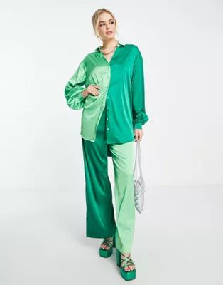 Never Fully Dressed contrast shirt and pants set in green color block | ASOS | ASOS (Global)